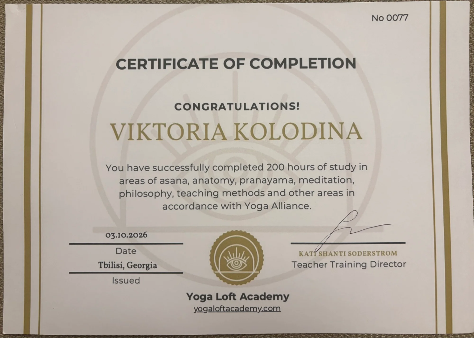 Yoga teachers training course 200 hours